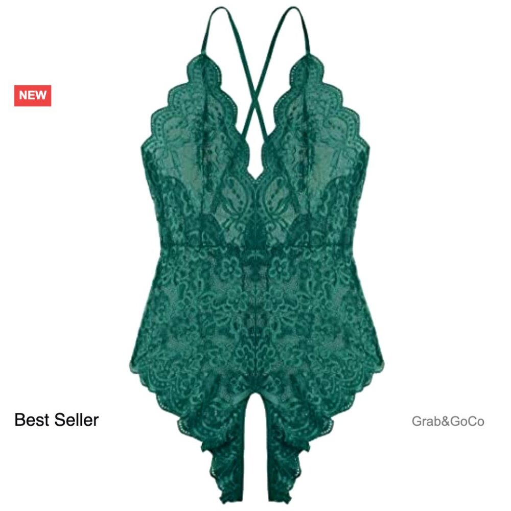 Lace Bodysuit One Piece V Neck Criss Cross Back Adjustable Straps Elegant